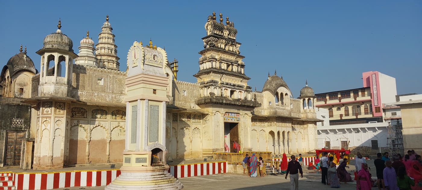 The tiered gopuram tower of the Old Rangji Temple in Pushkar